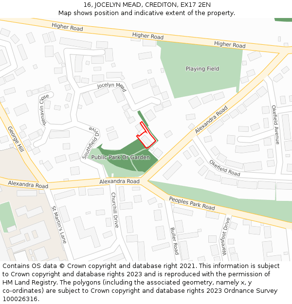 16, JOCELYN MEAD, CREDITON, EX17 2EN: Location map and indicative extent of plot