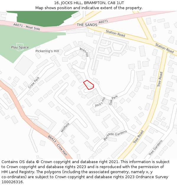 16, JOCKS HILL, BRAMPTON, CA8 1UT: Location map and indicative extent of plot