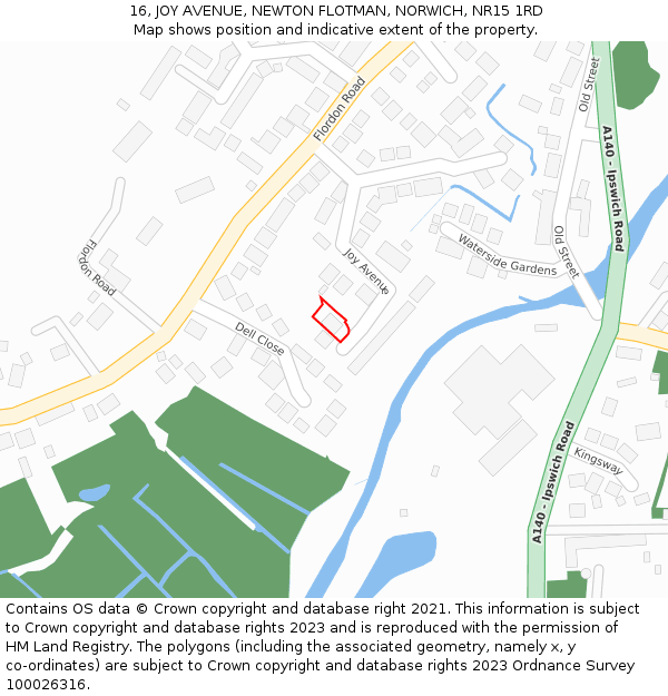 16, JOY AVENUE, NEWTON FLOTMAN, NORWICH, NR15 1RD: Location map and indicative extent of plot
