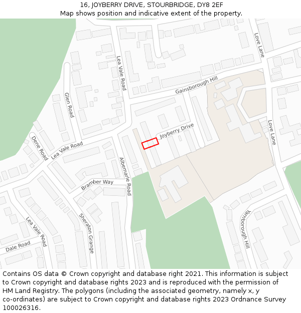 16, JOYBERRY DRIVE, STOURBRIDGE, DY8 2EF: Location map and indicative extent of plot