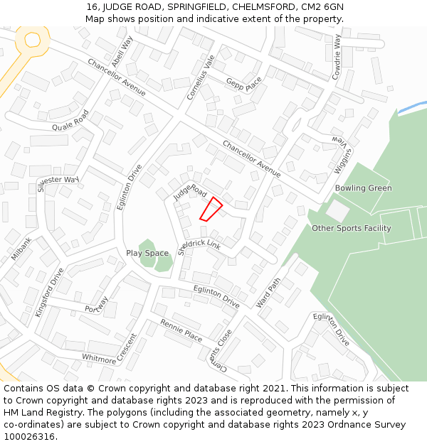 16, JUDGE ROAD, SPRINGFIELD, CHELMSFORD, CM2 6GN: Location map and indicative extent of plot