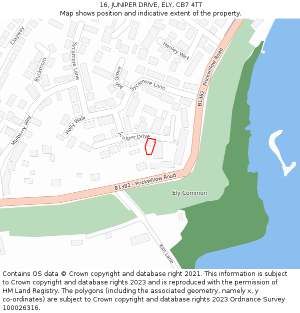 16, JUNIPER DRIVE, ELY, CB7 4TT: Location map and indicative extent of plot