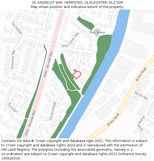 16, KASKELOT WAY, HEMPSTED, GLOUCESTER, GL2 5DR: Location map and indicative extent of plot
