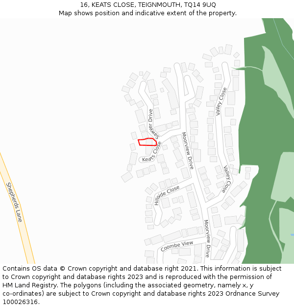 16, KEATS CLOSE, TEIGNMOUTH, TQ14 9UQ: Location map and indicative extent of plot