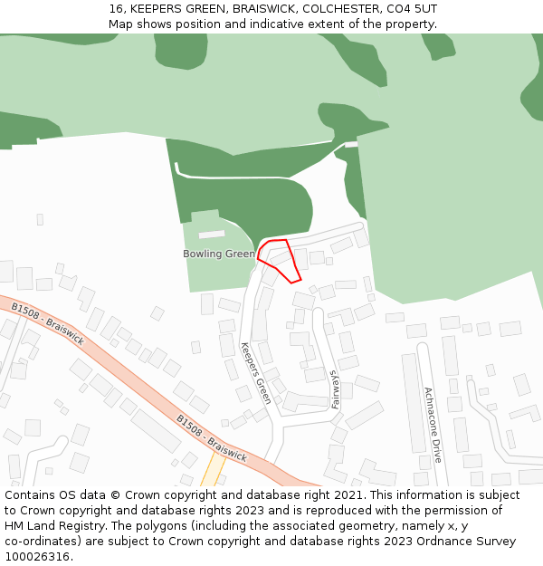 16, KEEPERS GREEN, BRAISWICK, COLCHESTER, CO4 5UT: Location map and indicative extent of plot