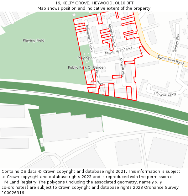 16, KELTY GROVE, HEYWOOD, OL10 3FT: Location map and indicative extent of plot