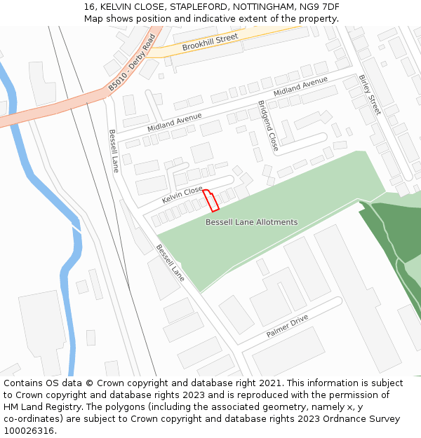 16, KELVIN CLOSE, STAPLEFORD, NOTTINGHAM, NG9 7DF: Location map and indicative extent of plot