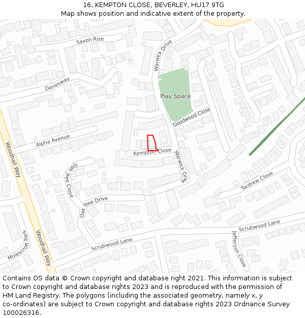 16, KEMPTON CLOSE, BEVERLEY, HU17 9TG: Location map and indicative extent of plot