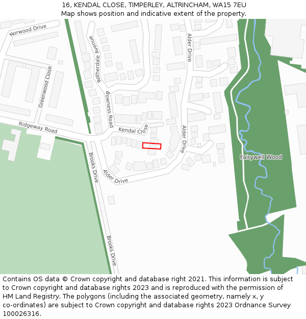 16, KENDAL CLOSE, TIMPERLEY, ALTRINCHAM, WA15 7EU: Location map and indicative extent of plot