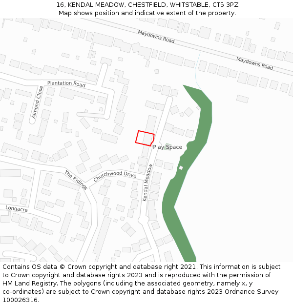 16, KENDAL MEADOW, CHESTFIELD, WHITSTABLE, CT5 3PZ: Location map and indicative extent of plot