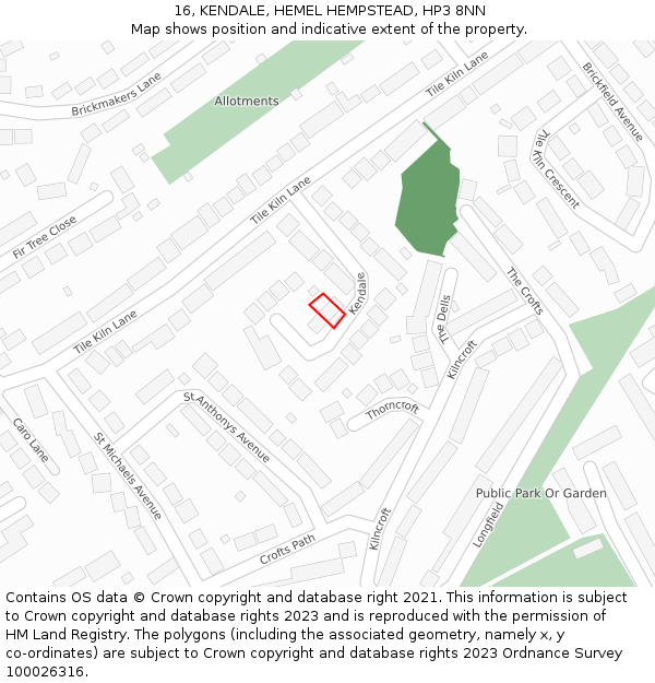 16, KENDALE, HEMEL HEMPSTEAD, HP3 8NN: Location map and indicative extent of plot