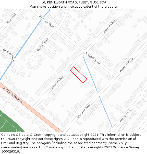 16, KENILWORTH ROAD, FLEET, GU51 3DA: Location map and indicative extent of plot