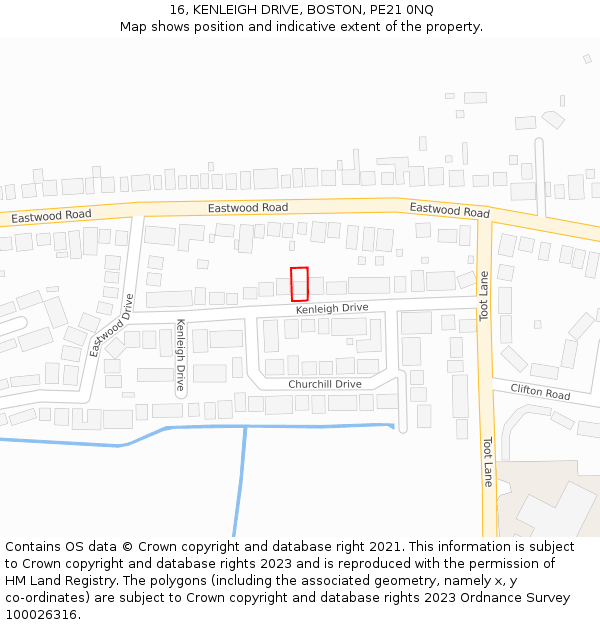 16, KENLEIGH DRIVE, BOSTON, PE21 0NQ: Location map and indicative extent of plot