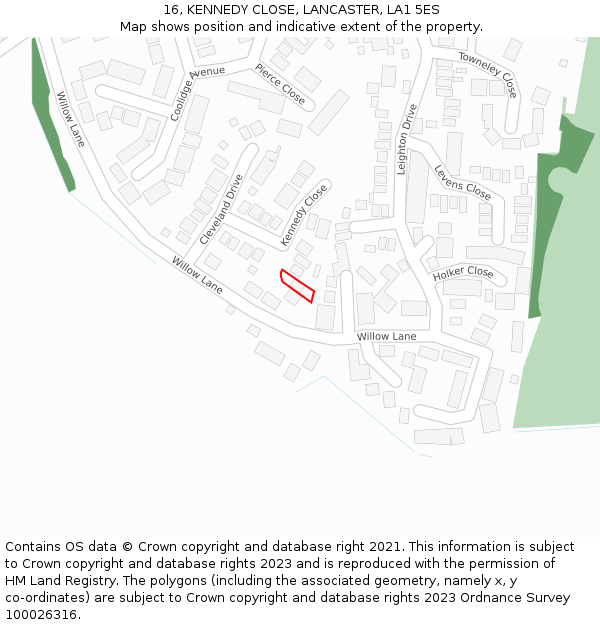 16, KENNEDY CLOSE, LANCASTER, LA1 5ES: Location map and indicative extent of plot