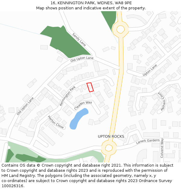 16, KENNINGTON PARK, WIDNES, WA8 9PE: Location map and indicative extent of plot