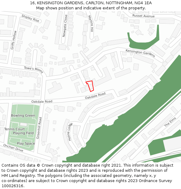 16, KENSINGTON GARDENS, CARLTON, NOTTINGHAM, NG4 1EA: Location map and indicative extent of plot