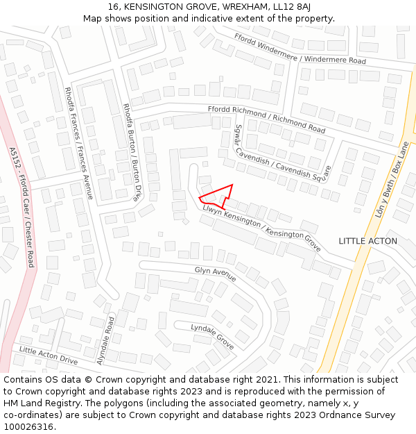 16, KENSINGTON GROVE, WREXHAM, LL12 8AJ: Location map and indicative extent of plot