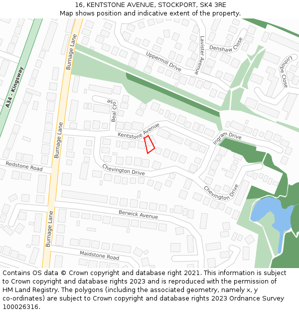 16, KENTSTONE AVENUE, STOCKPORT, SK4 3RE: Location map and indicative extent of plot