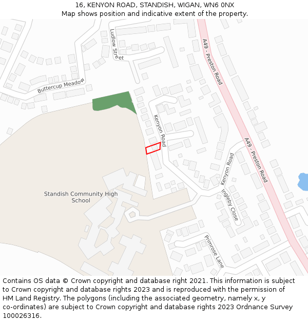 16, KENYON ROAD, STANDISH, WIGAN, WN6 0NX: Location map and indicative extent of plot