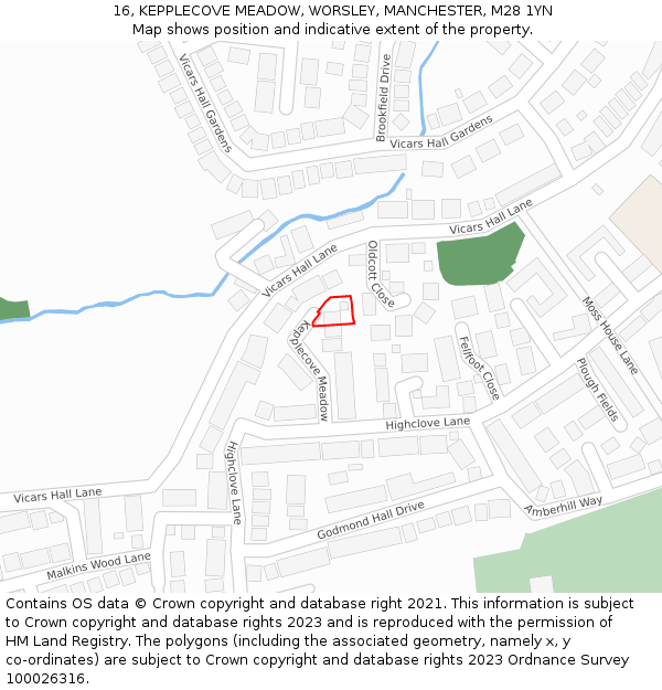 16, KEPPLECOVE MEADOW, WORSLEY, MANCHESTER, M28 1YN: Location map and indicative extent of plot