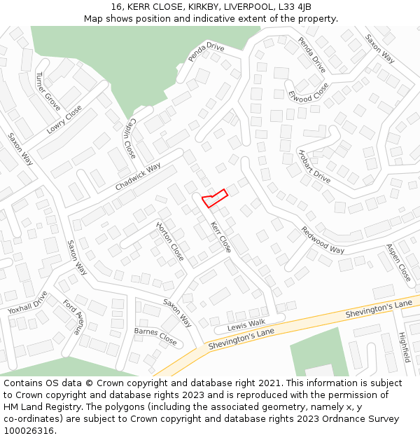 16, KERR CLOSE, KIRKBY, LIVERPOOL, L33 4JB: Location map and indicative extent of plot