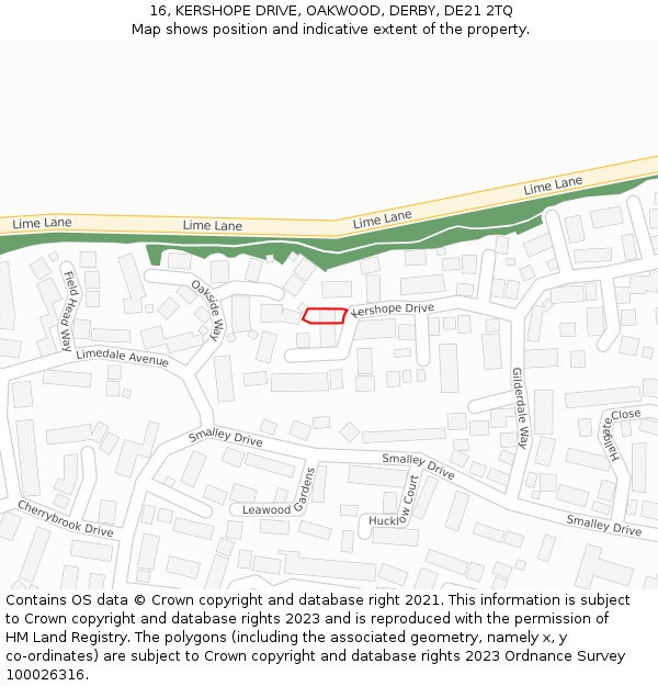 16, KERSHOPE DRIVE, OAKWOOD, DERBY, DE21 2TQ: Location map and indicative extent of plot