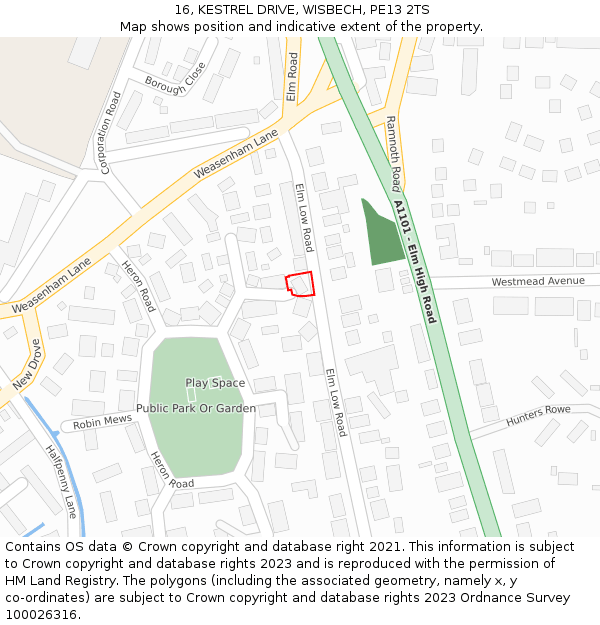 16, KESTREL DRIVE, WISBECH, PE13 2TS: Location map and indicative extent of plot