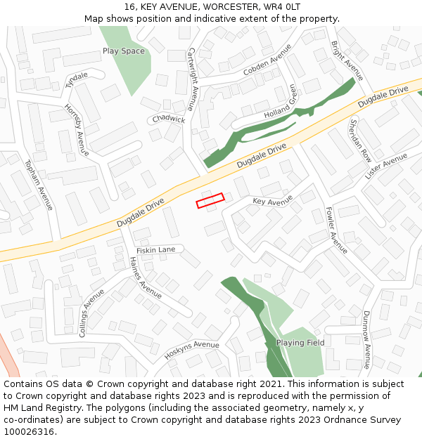 16, KEY AVENUE, WORCESTER, WR4 0LT: Location map and indicative extent of plot