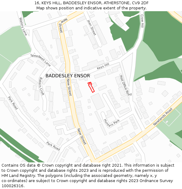 16, KEYS HILL, BADDESLEY ENSOR, ATHERSTONE, CV9 2DF: Location map and indicative extent of plot