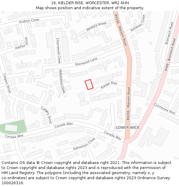 16, KIELDER RISE, WORCESTER, WR2 4HN: Location map and indicative extent of plot