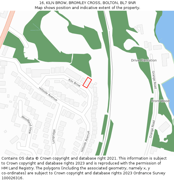 16, KILN BROW, BROMLEY CROSS, BOLTON, BL7 9NR: Location map and indicative extent of plot