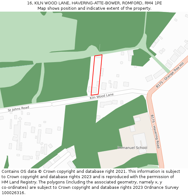 16, KILN WOOD LANE, HAVERING-ATTE-BOWER, ROMFORD, RM4 1PE: Location map and indicative extent of plot