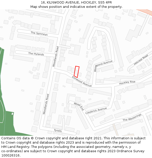 16, KILNWOOD AVENUE, HOCKLEY, SS5 4PR: Location map and indicative extent of plot