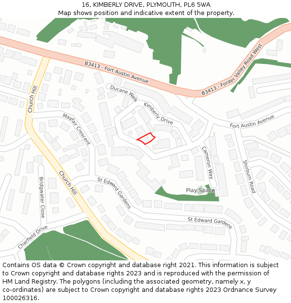 16, KIMBERLY DRIVE, PLYMOUTH, PL6 5WA: Location map and indicative extent of plot