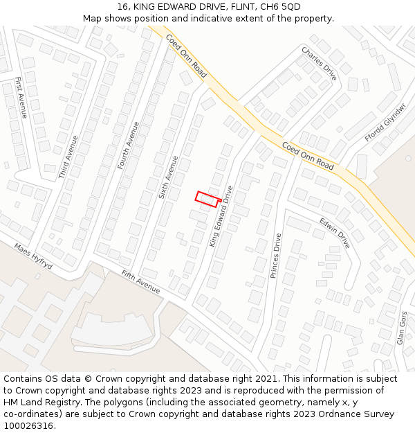 16, KING EDWARD DRIVE, FLINT, CH6 5QD: Location map and indicative extent of plot