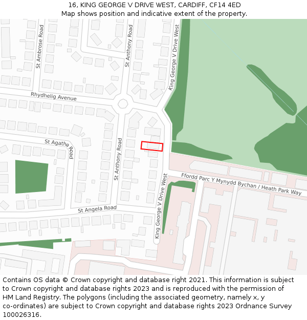16, KING GEORGE V DRIVE WEST, CARDIFF, CF14 4ED: Location map and indicative extent of plot