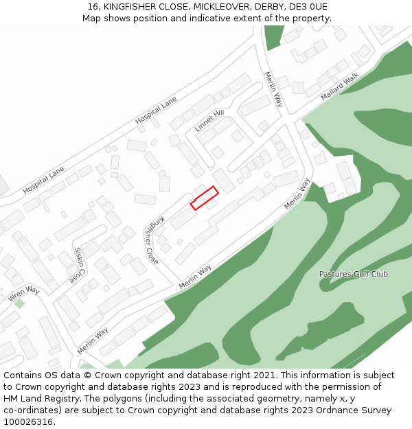 16, KINGFISHER CLOSE, MICKLEOVER, DERBY, DE3 0UE: Location map and indicative extent of plot