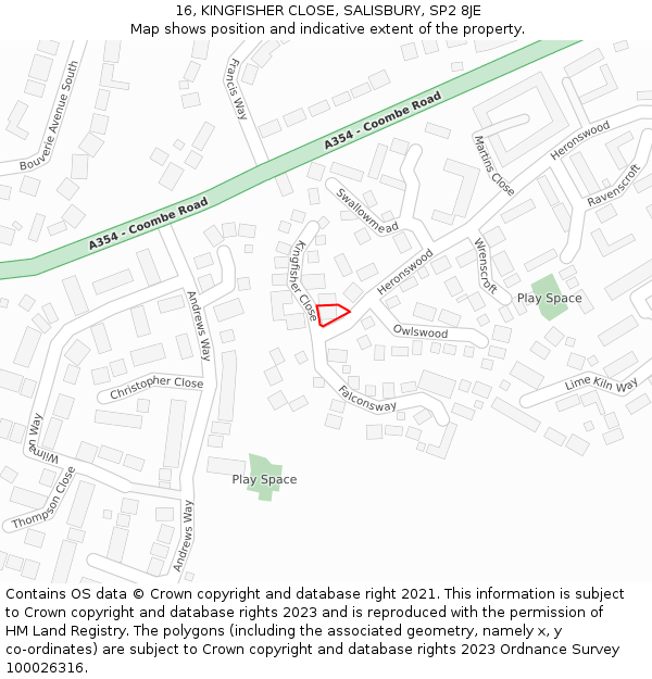 16, KINGFISHER CLOSE, SALISBURY, SP2 8JE: Location map and indicative extent of plot