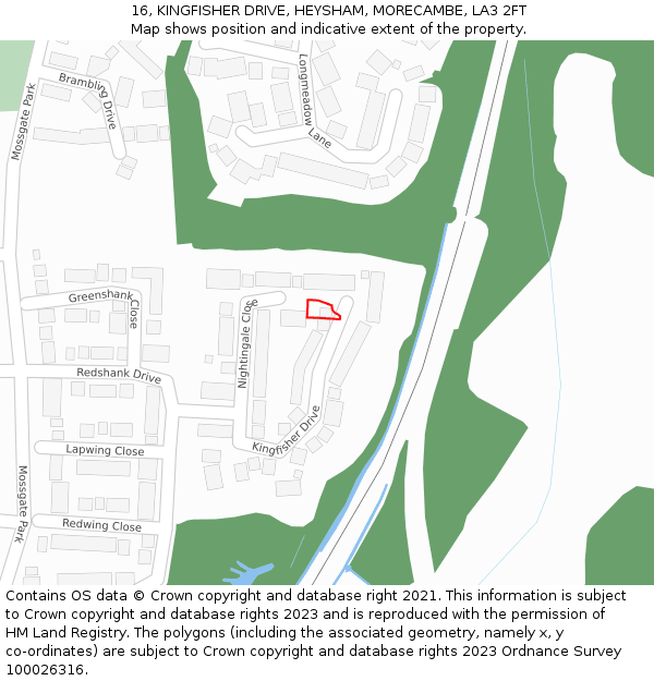 16, KINGFISHER DRIVE, HEYSHAM, MORECAMBE, LA3 2FT: Location map and indicative extent of plot