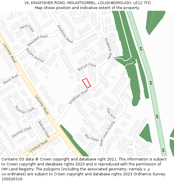 16, KINGFISHER ROAD, MOUNTSORREL, LOUGHBOROUGH, LE12 7FG: Location map and indicative extent of plot