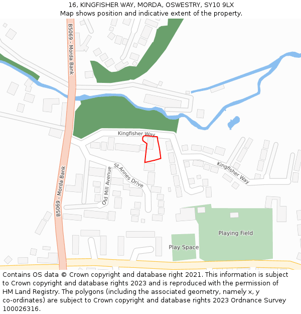 16, KINGFISHER WAY, MORDA, OSWESTRY, SY10 9LX: Location map and indicative extent of plot