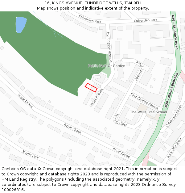 16, KINGS AVENUE, TUNBRIDGE WELLS, TN4 9FH: Location map and indicative extent of plot