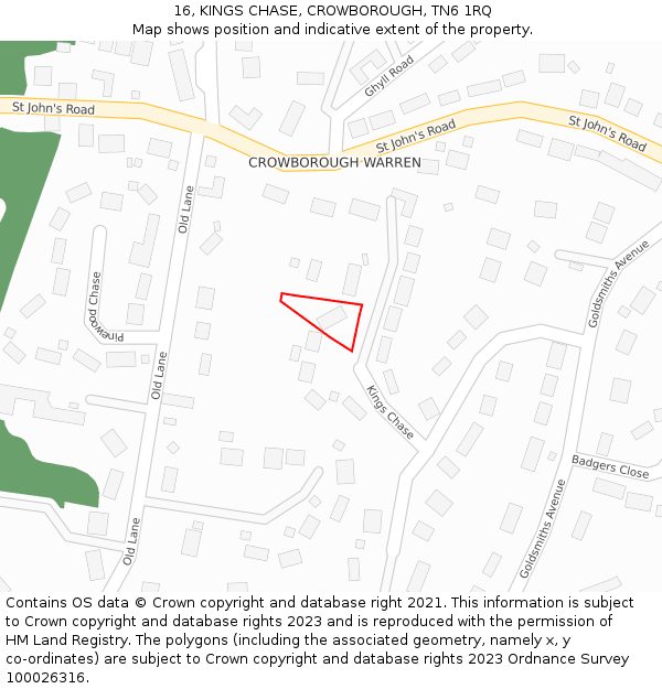 16, KINGS CHASE, CROWBOROUGH, TN6 1RQ: Location map and indicative extent of plot