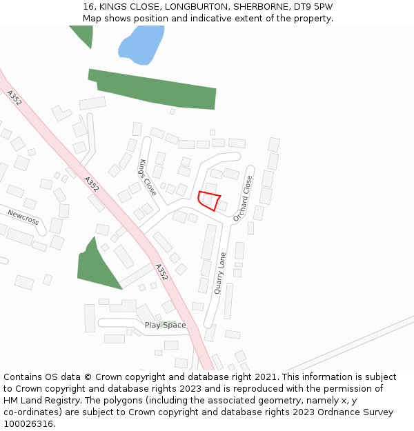 16, KINGS CLOSE, LONGBURTON, SHERBORNE, DT9 5PW: Location map and indicative extent of plot