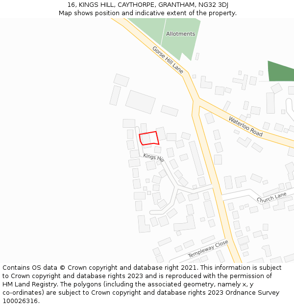 16, KINGS HILL, CAYTHORPE, GRANTHAM, NG32 3DJ: Location map and indicative extent of plot