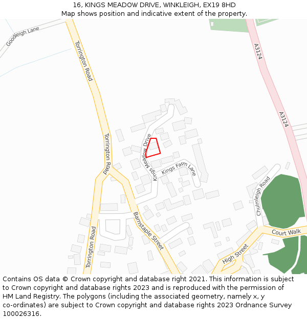 16, KINGS MEADOW DRIVE, WINKLEIGH, EX19 8HD: Location map and indicative extent of plot