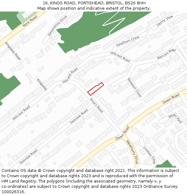 16, KINGS ROAD, PORTISHEAD, BRISTOL, BS20 8HH: Location map and indicative extent of plot