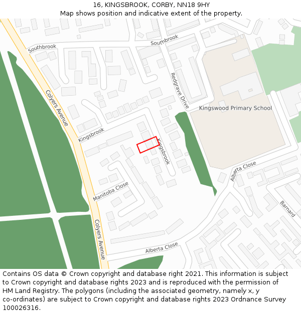 16, KINGSBROOK, CORBY, NN18 9HY: Location map and indicative extent of plot