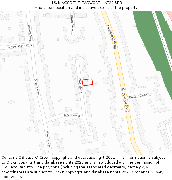 16, KINGSDENE, TADWORTH, KT20 5EB: Location map and indicative extent of plot