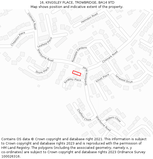 16, KINGSLEY PLACE, TROWBRIDGE, BA14 9TD: Location map and indicative extent of plot
